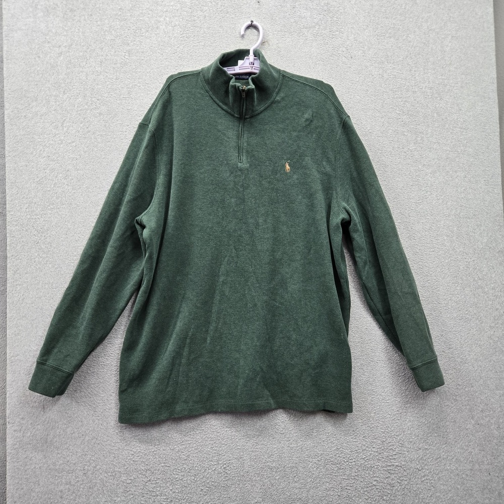 Polo Ralph Lauren Men Sweatshirt 2XL Green Logo Embroidered 1/4 Zip Mock Neck